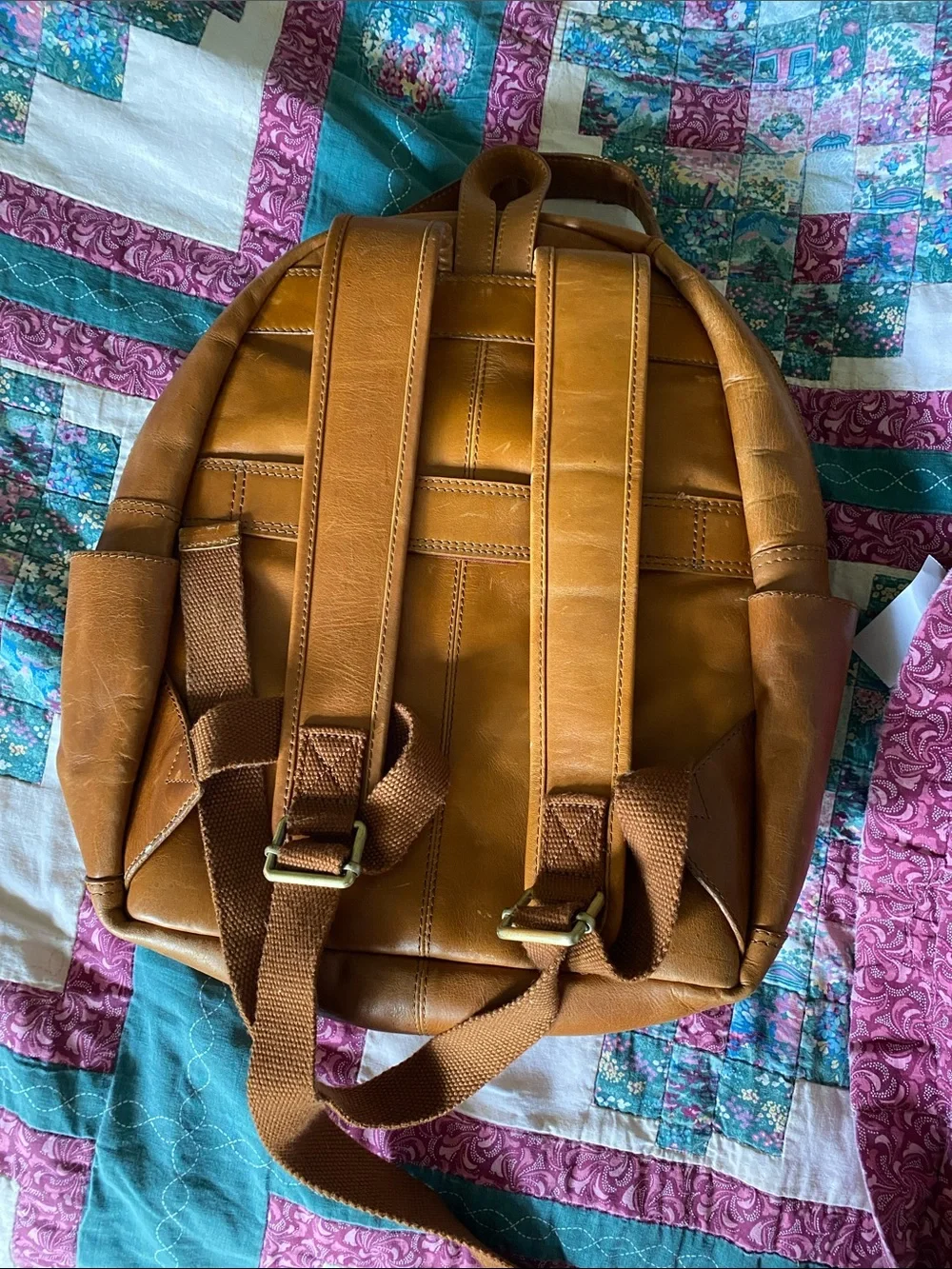 Rawlings Tan Leather Backpack with Front Zip Pocket